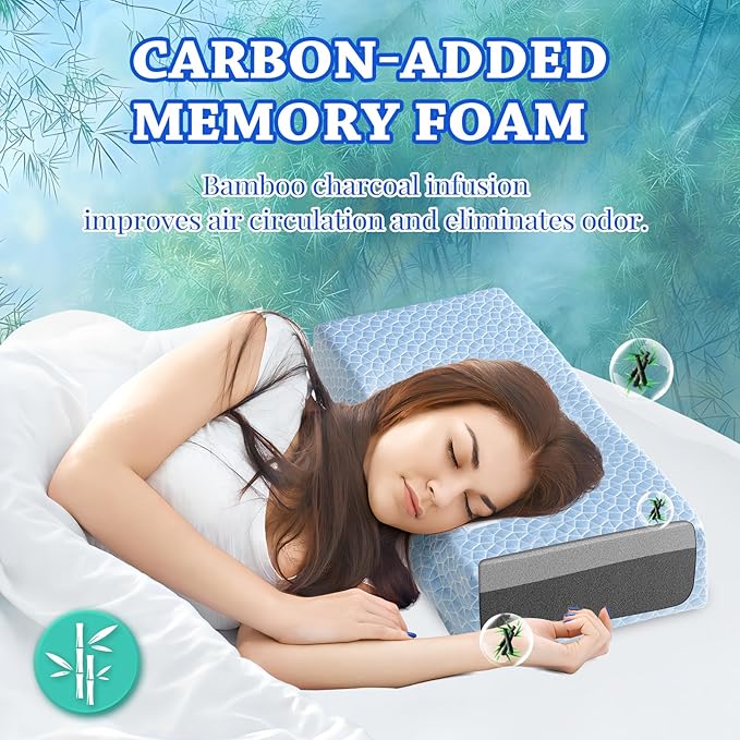 HARBOREST Cooling Cube Pillow - Side Sleeper Pillow for Neck and Shoulder Pain, Memory Foam Pillow Cube Pro with Adjustable Firmness,24"x12"x6", Blue