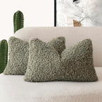 Foindtower Set of 2 Curly Teddy Wool Pillow Covers Decorative Boucle Textured Lumbar Throw Pillow Faux Fur Pillowcases Sheepskin Cushion Case for Sofa Bedroom Car 12"x20" Sage Green