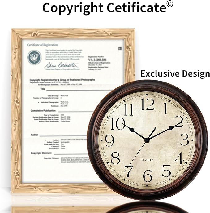 Wall Clock Battery Operated Vintage Silent Non-Ticking Analog Wall Clocks 8.5 Inch Small Retro Clock Decorative for Kitchen Bathroom Bedroom Home Office (Bronze)