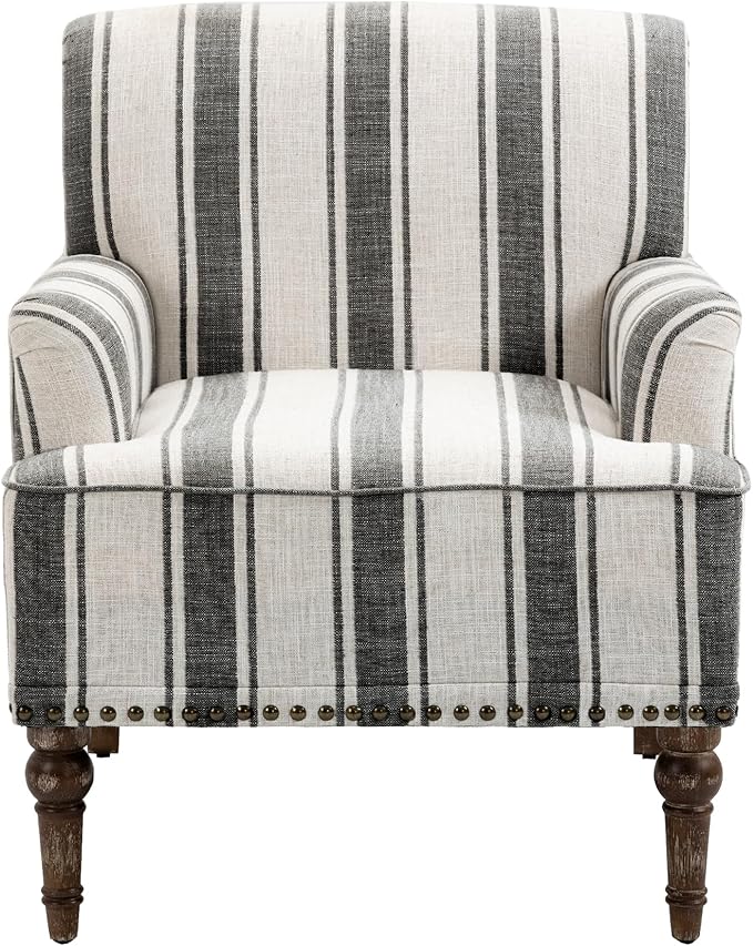 UIXE Stripe Accent Chairs Set of 2, Living Room Arm Chair Modern Nailhead Trim Club Armchair, Comfy Upholstered Sofa Lounge Seat Reading Seat Bedroom Side Seating for Home Office, Black