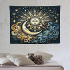 HZOHNAGO Sun Moon Tapestry Boho Golden Stars Pattern Printed Wall Tapestry Wall Hanging for Bedroom Living Room Dorm 40" W x 30" H