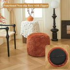 XeGe Fluffy Faux Fur Inflatable Pouf Ottoman, Soft Fuzzy Foot Stool, Plush Furry Foot Rest Floor Pouf Anti-Slip for Kids Girls Adult, Cute Foldable Round Ottoman Cushion Living Room, Burnt Orange