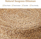 Wimarsbon Round Pouf Ottoman with Wood Frame, Handwoven Natural Water Hyacinth Seagrass Pouffe,Outdoor Rattan Stool Accent Seat, Bohemian Coastal Home Decor (14inch Natural Water Hyacinth)