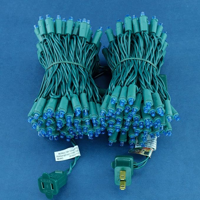 200 Count Blue Wide Angle LED Christmas Lights, 66 ft Green Wire UL Certified Commercial Grade 5mm Holiday String Light Set (Blue)
