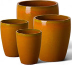 Emissary Bullet 14 in. Bright Orange Ceramic Round Planter (14 in. L x 14 in. W x 15.5 in. H) with Drainage Hole