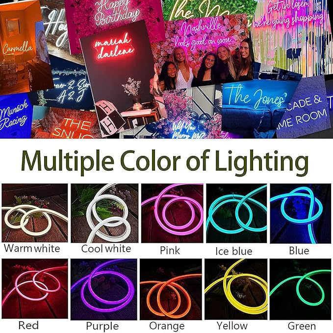 Custom Neon Signs, Personalised Large Led Neon Lights Sign Customizable for Wall Decor Wedding Birthday Party Bedroom Bar Shop Name Logo Lights (Optional 16" to 55")
