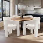 White Chenille Dining Chairs Set of 6, Modern Barrel Dining Room Chairs Upholstered Accent Chair with Arms and Round Back for Living Room Kitchen Armchair No Assembly Needed