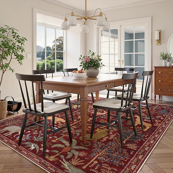 OJIA Animal Washable Rugs 8x10, Soft 8x10 Area Rugs for Living Room, Non Slip Bedroom Rug Under Bed Ultra-Thin Nursery Rug Large Carpet for Dining Room Office Playroom, Red