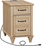 WAMPAT End Table with Charging Station, Wood Side Table with Drawer and Storage Cabinet, Modern End Table with Power outlets USB Ports for Living Room Bedroom, Oak