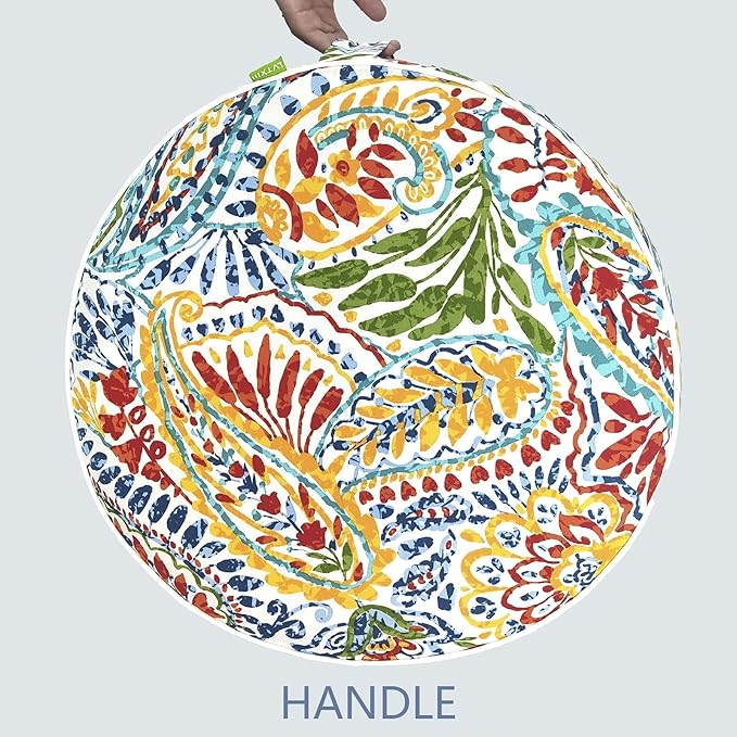 LVTXIII Indoor/Outdoor Inflatable Ottoman, All Weather Round Footrest Stool D21”x H9”, Portable for Patio Garden Camping or Home-Paisley Ummi Multi