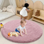 Fluffy Round Area Rugs for Bedroom,Blush 5'X5'Shag Circle Area Rugs for Living Room,Non Slip Fuzzy Plush Rug for Kids Room Boys Girls Room and Dorm