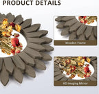 Honiway Farmhouse Wall Decor Mirror 12 inch Sunburst Boho Wood Mirror Rustic Home Decor Room Decoration for Bedroom Living Room Weathered Grey