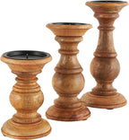 Deco 79 Mango Wood Decorative Candle Holder Turned Style Pillar Candle Stand, Set of 3 Candlestick Holder 10",8",6"H, Brown