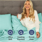 Full Sheets Set 6 Piece - Includes 4 Pillowcases - Bed Sheets Full Size - Soft Hotel Luxury Bedding - Cooling, Comfy, Cozy & Breathable - 1 Flat & 1 Fitted & 4 Pillowcases w/ Deep Pockets - Spa Blue