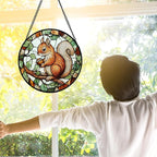 Stained Glass Window Hanging, Squirrel on a Branch Suncatcher Diamond Glass Panel Animal Sun Catchers Decor for Birthday for Women, Men, Wife, Aunt, and Mom 11.8x11.8 in