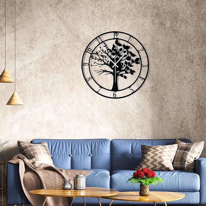 20inch/50cm Large Tree of Life Wall Clocks for Living Room Decor,Bedroom,Battery Operated Metal Big Decorative Silent Non Ticking Wall Clock for Farmhouse(Tree of Life, 20 inches)