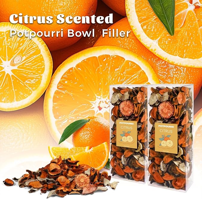STRN Natural Dried Citrus Flower Sachets (2-Pack), Potpourri Vase Filler Long-Lasting Fragrance Potpourri Bags for Closet, Drawer, Car & Home, Reusable Scented Sachet Gift Set