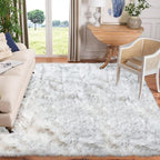 Goolela 8x10 Area Rug for Living Room - White and Grey Tips Faux Fur, Fluffy Fuzzy Sheepskin for Bedroom Dorm - Large Plush Rectangle Home Decor
