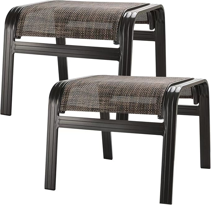 Patio Footstools Outdoor Foot Rest Aluminum Ottomans Samll Seat Wicker Furniture Patio Ottoman 2 Pieces Brown