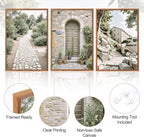 Aurlan Neutral Italy Countryside Landscape Framed Wall Art(16"x24"), 3PCS Vintage Mediterranean City Photography Gallery Canvas Artwork, Large Old Town Architecture Travel Decor Prints for Office Bedroom