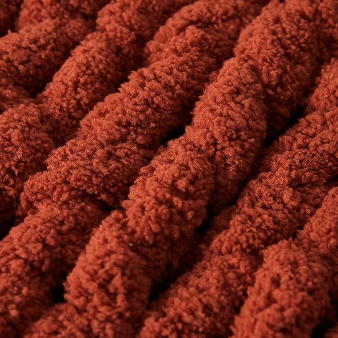WESHIONGOO Chunky Knit Blanket Throw Knitted Throw Blankets for Couch Bed Fluffy Soft Blanket with Jumbo Chenille Yarn Thick 100% Handmade(Rust, 50"×60")