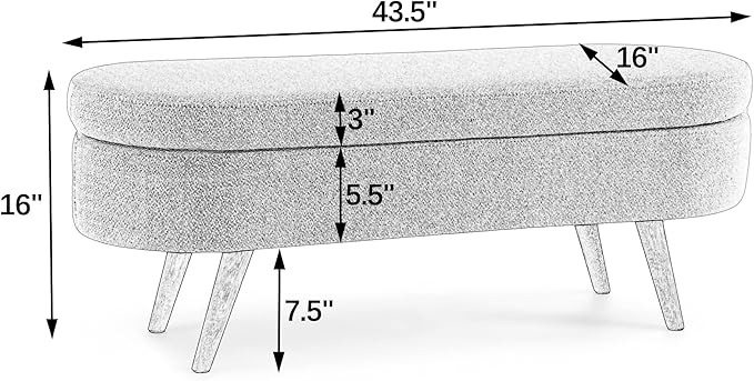 Oval Storage Bench 43.5" Linen Fabric Upholstered Entryway Bench with Solid Wood Legs Ottoman Bench Indoor Bench for Living Room/Bedroom/End of Bed/Entryway (Brown)