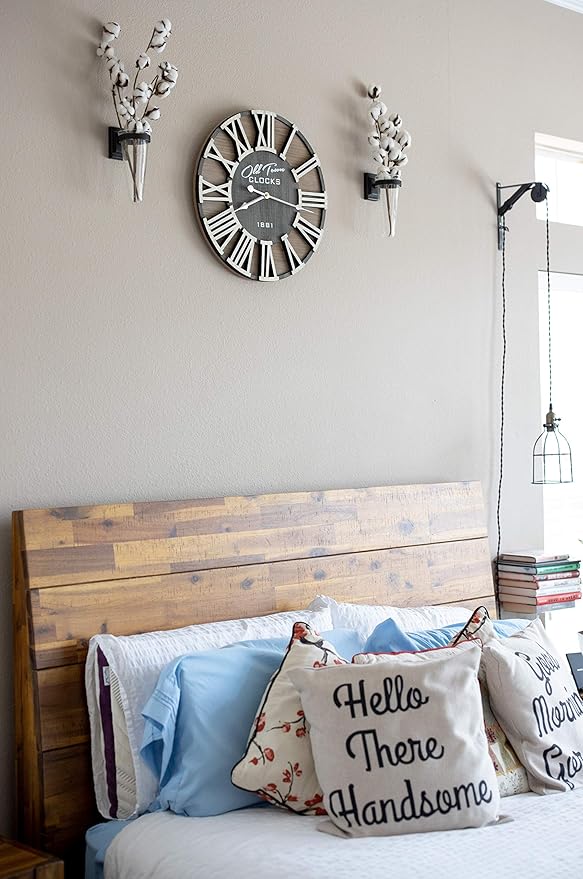 18" Rustic Farmhouse Wash Out Vintage Roman Wooden Wall Clock Silver Hands (Whitewood Lettering, 18 inch)