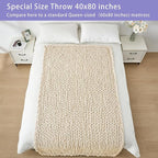 Bigacogo Chunky Knit Throw Blanket for Couch, 40x80 inches, 100% Hand Knitted with Thick Jumbo Chenille Yarn, Cozy Soft Large Rope Knot Cable Crochet Blankets for Sofa Bed Living Room, Beige