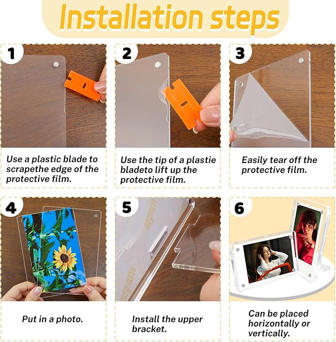 6 Pack Acrylic Magnetic Picture Frames 3x5, Refrigerator and Desktop Photo Frames Combine, Vertical and Horizontal Clear Display for Desk/Fridge for Home/Party/Wedding