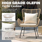 IDZO Isabelle Upgraded 2000 Hours UV Wicker Chairs Outdoor Set of 2, 500 lbs Capacity Outdoor Patio Chair, All-Weather Club Chair with Water-Resistant Olefin Cushions, Boho Style, Beige