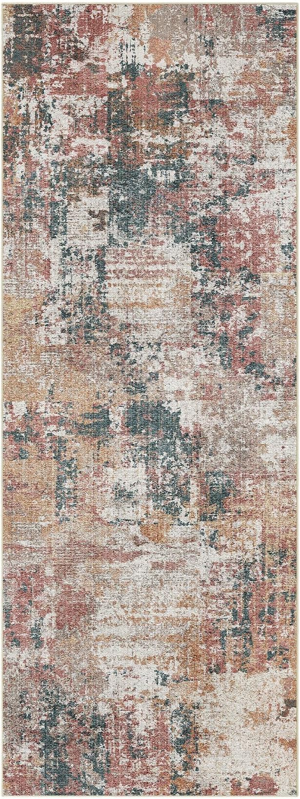 Tortania 3x12 Runner Rug for Entryway: Neutral Washable Soft Thin Area Rugs - Non Slip Indoor Carpet for Hallway Living Room Bedroom Dining Room Office Nursery Home Floor Decoration - Colorful Multi