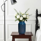 Blue Ceramic Vase for Home Decor, 9 Inch Modern Farmhouse Vase, Decorative Vases for Pampas Grass, Fireplace, Living Room, Bathroom, Tabletop, Kitchen, Office, Farmhouse Decor