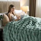 Lotus Karen Faux Fur Throw Blanket Sage Green - Big Bubble Rabbit Fluff Blanket for Couch Bed Sofa,Softest Fluffy Fuzzy Cozy Blanket,Plush Thick Furry Shaggy Warm Blankets for Women,60x80 Inches