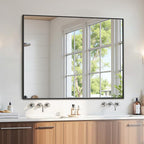 Bathroom Mirror 48" x 36", Large Rectangle Wall Mirror, Black Metal Frame Wall Mounted Mirrors for Bathroom, Vanity, Bedroom, Entryway Decor(Horizontal/Vertical)