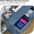 Kitchen Storage Cabinet with Drawers - Accent Cabinet with Carved Door, Floor Sideboard Buffet with Storage, Small Wood Credenza for Living Room, Dining Room, Entryway, Blue