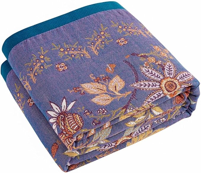 Boho Blanket, 100% Cotton Farmhouse Decorative Throw Blanket, 60"x80" Reversible Bohemian Throw Blanket, Purple All Season Muslin Breathable Woven Blankets Quilt