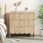 3 Drawer Dresser for Bedroom Set of 2, Modern Closet Chest of Drawers with Wave Fluted Drawer, Wood Storage Small Dresser Organizer for Nursery Bedroom Living Room Hallway Closet (Natural)