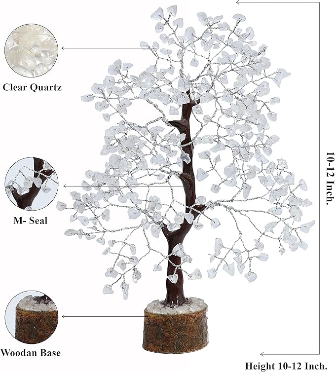 Clear Quartz Gemstone Tree of Life - Handmade Crystal for Positive Energy, Chakra Money Tree Bonsai - Feng Shui Decor, Healing Crystals - Attract Good Luck, Meditation Accessories, Spiritual Gift