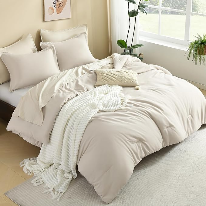 Litanika Comforters Tannish Grey King Size, 3 Pieces Lightweight Solid Bedding Set & Collections, All Season Fluffy Bed Set (104x90In Comforter & 2 Pillowcases)