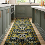 Runner Rug - 2'x6' Boho Washable Kitchen Rug, Non-Slip Soft Low Pile Rugs Indoor for Entrance Living Room Bedroom Bathroom,Vintage Hallway Carpet Stain Resistance (Dark Green, 2x6ft)