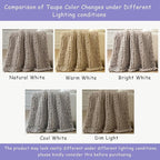 Bigacogo Chunky Knit Throw Blanket for Couch, 51x63 inches, 100% Hand Knitted with Thick Jumbo Chenille Yarn, Cozy Soft Large Rope Knot Cable Crochet Blankets for Sofa Bed Living Room, Taupe