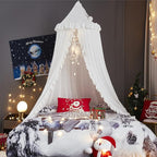 VETHIN Bed Canopy for Girls,Princess Round Dome Dreamy Mosquito Net Bedding Girls Room Castle Play Tent Hanging House Decor Reading Nook Canopies (White)