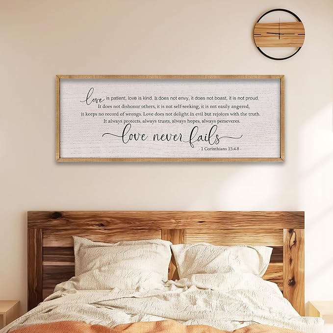 LuZhiQiang Love is Patient Love is Kind Wall Decor 40"X15" Bible Verse Quote 1 Corinthians 13 For Bedroom Above Bed Christianity Couple Sign Large Wood Framed Wall Hanging Art (Wood)