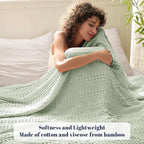 PHF Cooling Waffle Blanket Twin Size, Lightweight 60% Rayon Derived from Bamboo & 40& Cotton Breathable Blanket for Hot Sleepers, Soft and Luxury for Bed Couch and Sofa, 66"x90", Mint