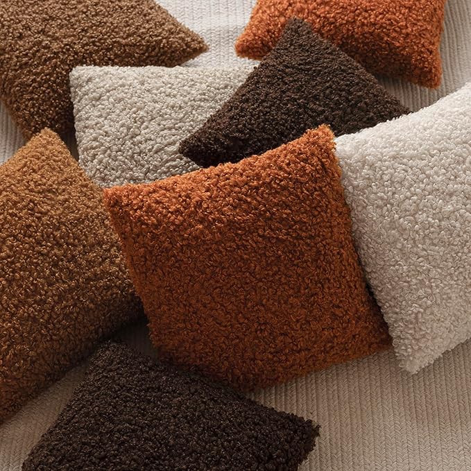 Foindtower 2 Pieces 24x24 Inch Burnt Orange, Faux Fur Throw Pillow Cover Accent Sherpa Furry Pillow Cover Fuzzy Soft Pillowcases Cozy Sheepskin Decorative Fleece Cushion Case for Bed Couch Living Room
