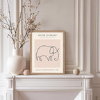 Poster Master Vintage Poster - Retro One Line Elephant Drawing Print - Elephant Art - Minimal Gift for Men, Women, Animal Lover - Abstract Wall Decor for Home, Office, 8x10 Beige Framed