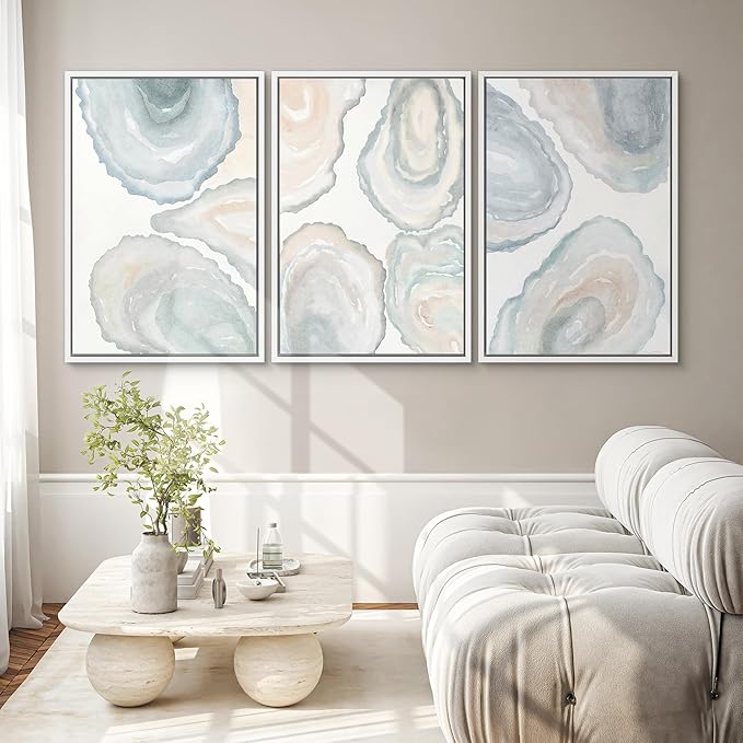 SIGNWIN Framed Canvas Print Wall Art Abstract Geode Soft Pastel Agate Slice Photography Modern Art Minimalist Black and White for Living Room, Bedroom, Office - 16"x24"x3 White