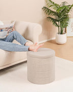 B FSOBEIIALEO Ottoman with Stroage, Round Sherpa Storage Ottoman Stool, Boucle Foot Rest 16.9"x16.9"x17.7"（Beige