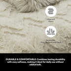 Mon Chateau Premium Reversible Queen Size Luxury Faux Fur Throw for Couch, Sofa, or Queen Size Bed - Plush Cozy Soft Blanket for Sleeping or Home Décor, 60" x 70" (Beige Jacquard)