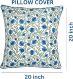 Ridhi Queen Blue Block Print Preppy Grandmillennial Pillow Cover Set of 2-20" x 20" Throw Pillow for Home White Floral Pillow Cover Grandmillennial Home Decor Thanksgiving